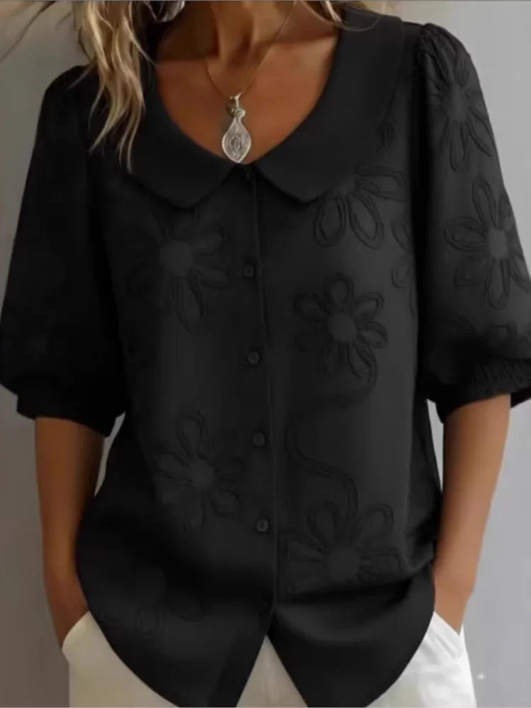 Elegant Flower Printed blouse & Shirts For Women Turn Down Collar Half Sleeve Blouses Women Summer Shirts Office Lady Top blusas