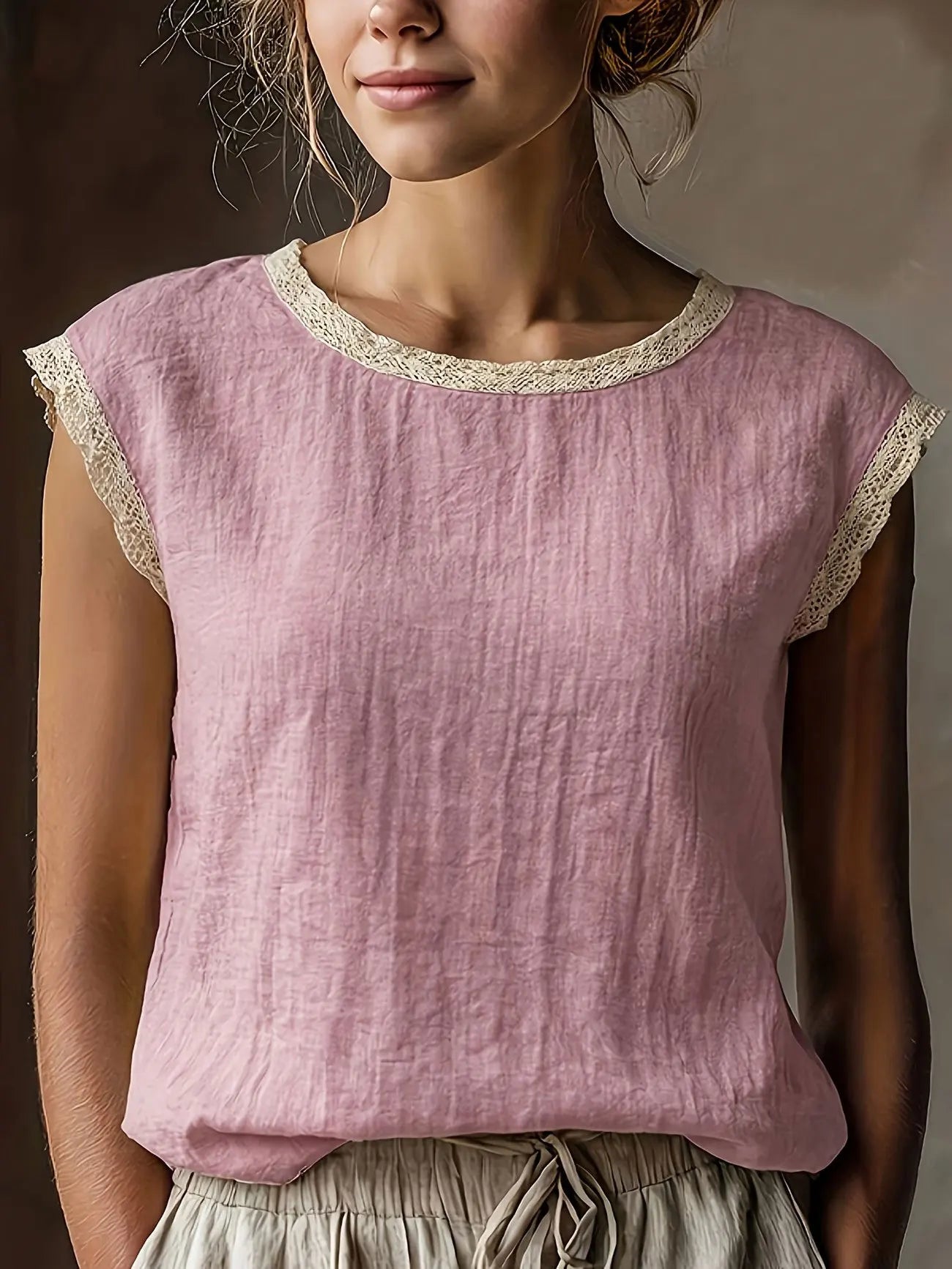 Casual Loose Linen Tops Women Summer 2026 Fashion Solid Color Short Sleeve O-neck Blouses And Shirts Elegant