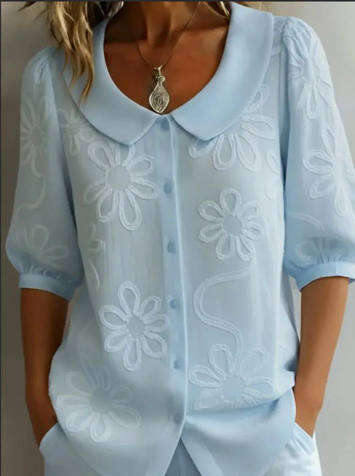 Elegant Flower Printed blouse & Shirts For Women Turn Down Collar Half Sleeve Blouses Women Summer Shirts Office Lady Top blusas