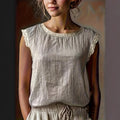 Casual Loose Linen Tops Women Summer 2026 Fashion Solid Color Short Sleeve O-neck Blouses And Shirts Elegant