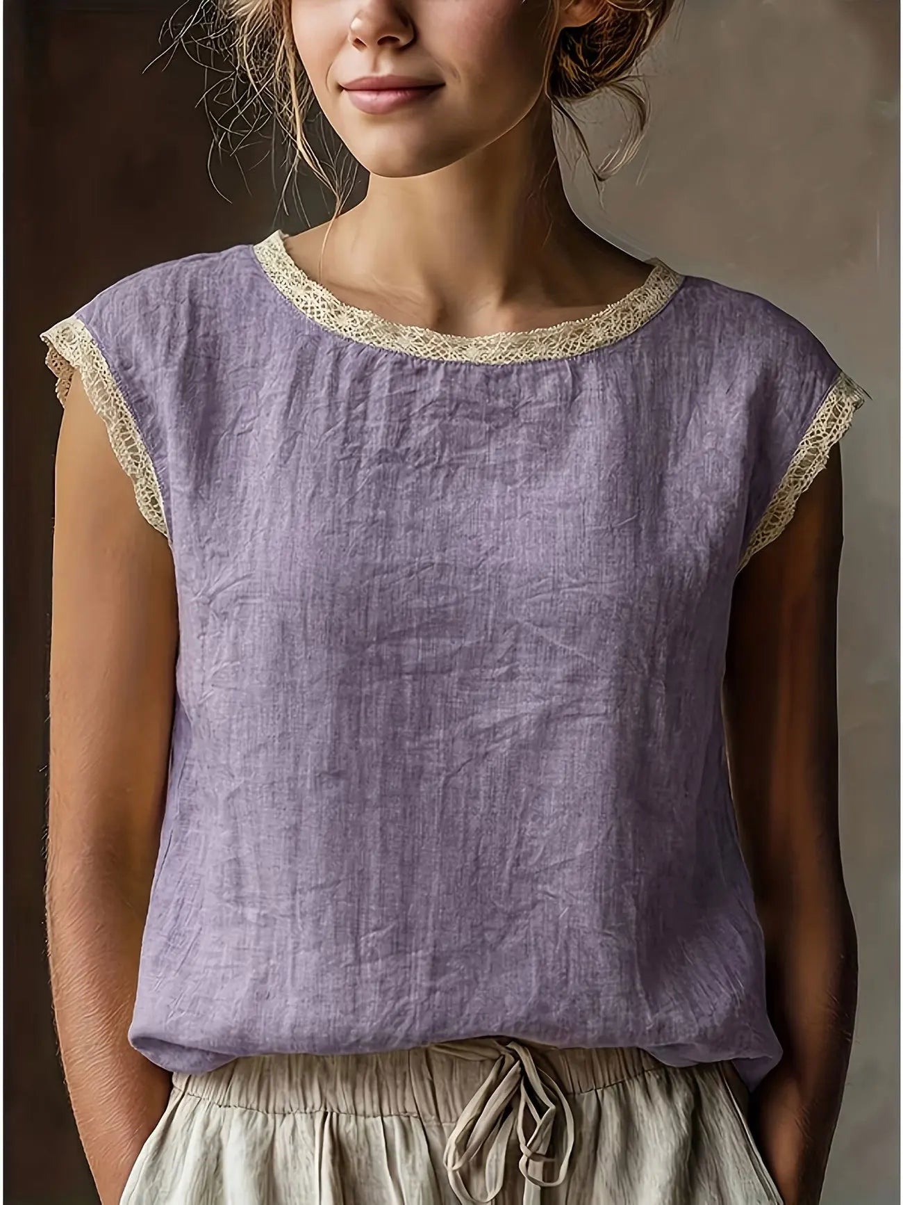 Casual Loose Linen Tops Women Summer 2026 Fashion Solid Color Short Sleeve O-neck Blouses And Shirts Elegant