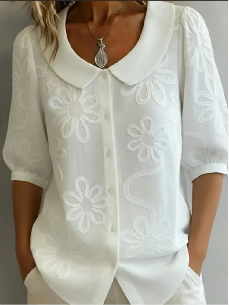 Elegant Flower Printed blouse & Shirts For Women Turn Down Collar Half Sleeve Blouses Women Summer Shirts Office Lady Top blusas