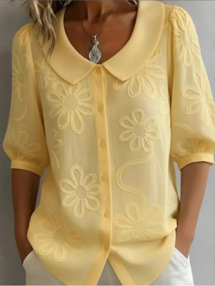 Elegant Flower Printed blouse & Shirts For Women Turn Down Collar Half Sleeve Blouses Women Summer Shirts Office Lady Top blusas