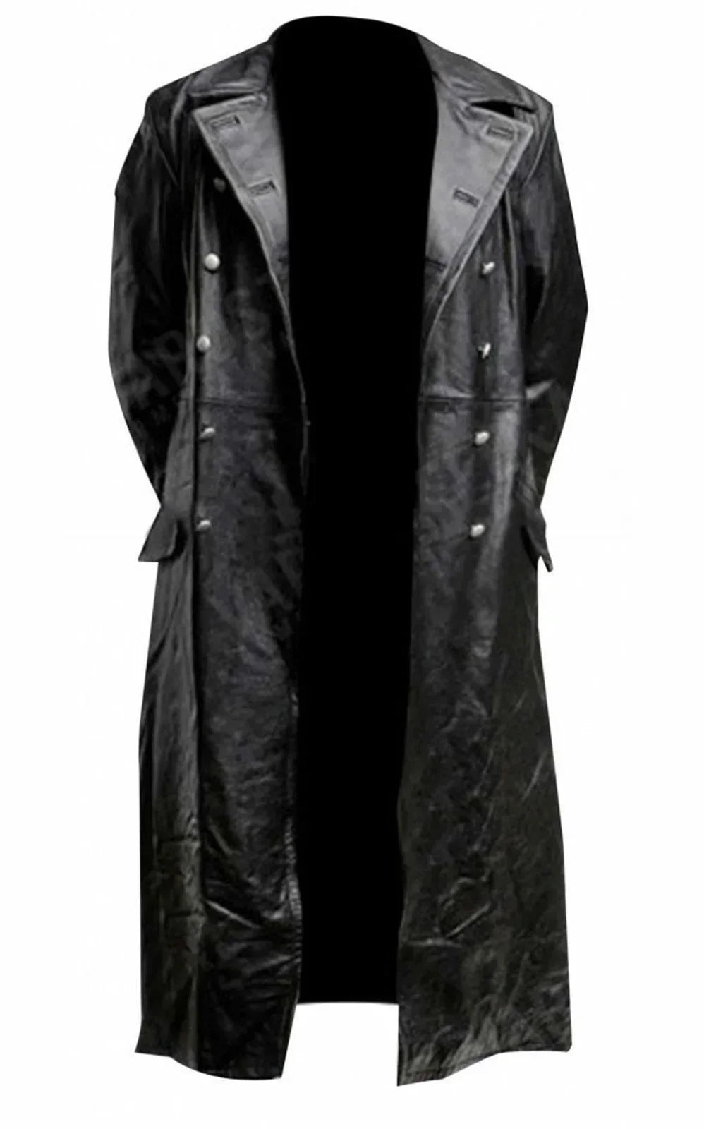 1MEN'S GERMAN CLASSIC WW2 MILITARY UNIFORM OFFICER BLACK REAL LEATHER TRENCH COAT