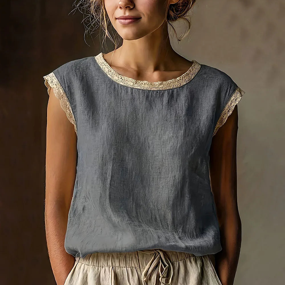 Casual Loose Linen Tops Women Summer 2026 Fashion Solid Color Short Sleeve O-neck Blouses And Shirts Elegant