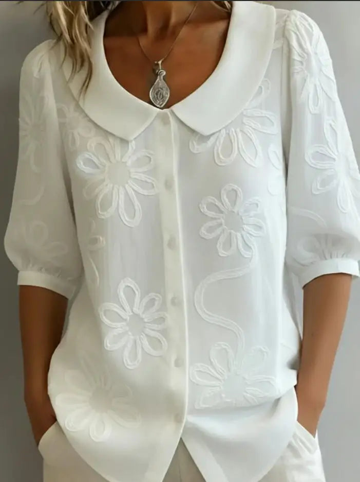 Elegant Flower Printed blouse & Shirts For Women Turn Down Collar Half Sleeve Blouses Women Summer Shirts Office Lady Top blusas